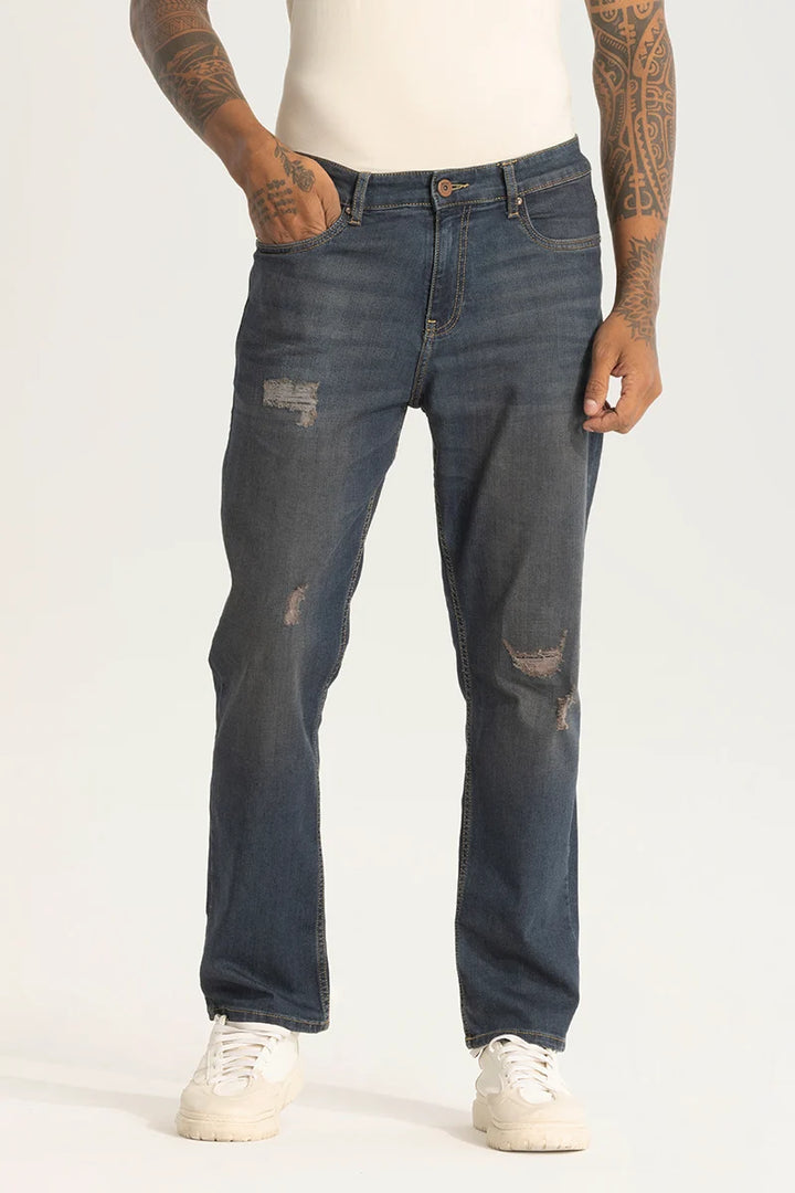 Grey Distressed Comfort Fit Jeans