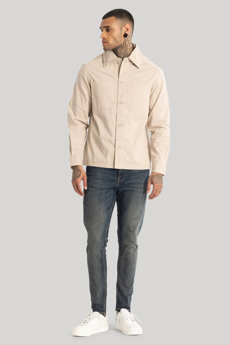 Double Pocket Beige Overshirt