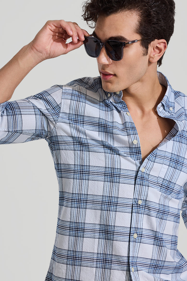 Light Blue Checks Slim Fit Shirt