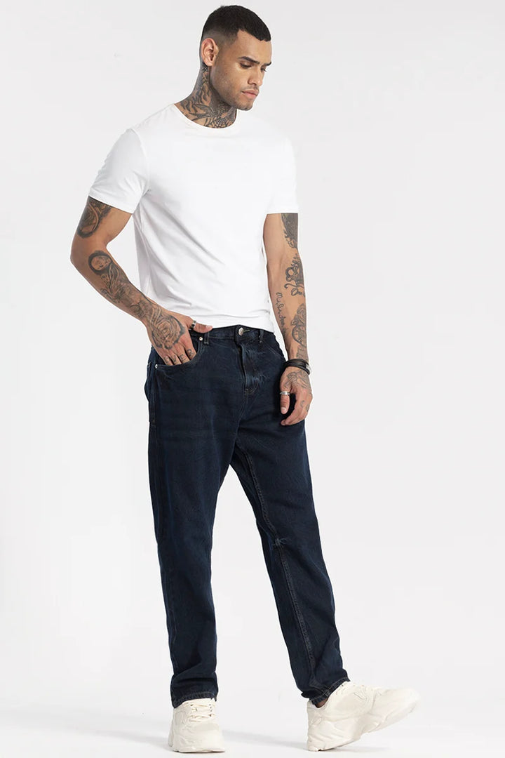 Navy Plain Baggy Fit Jeans