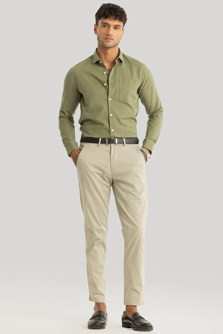 Claudio Olive Plain Linen Shirt