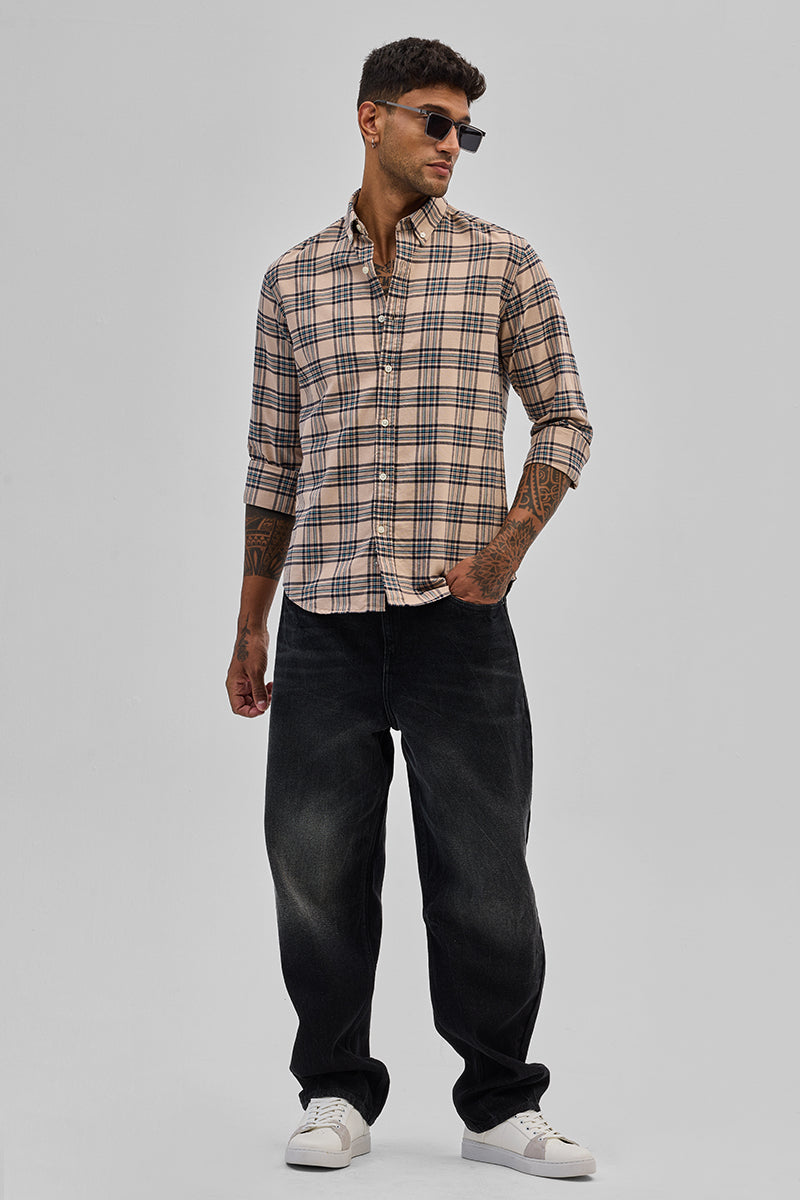 Beige Checks Slim Fit Shirt