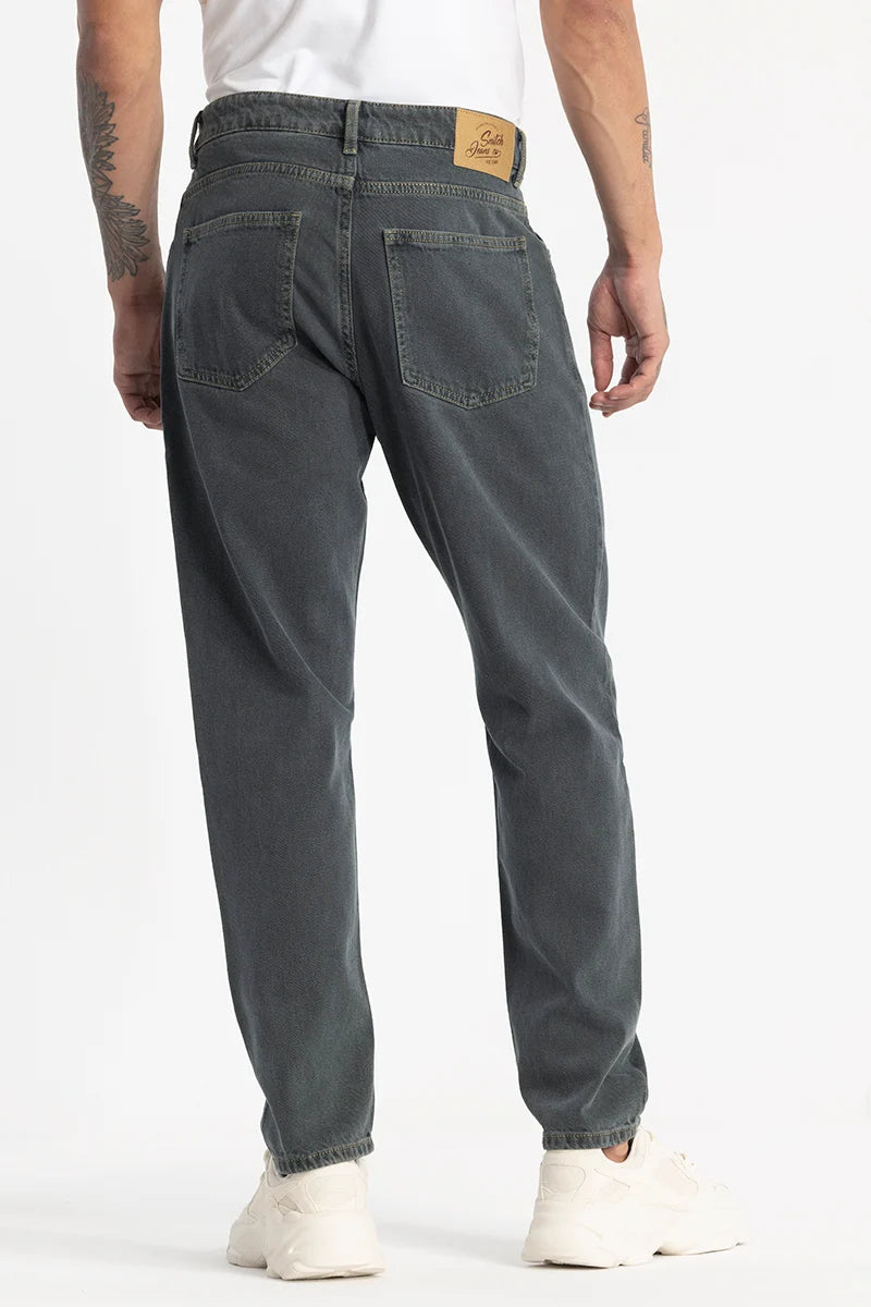 Charcoal Grey Plain Baggy Fit Jeans