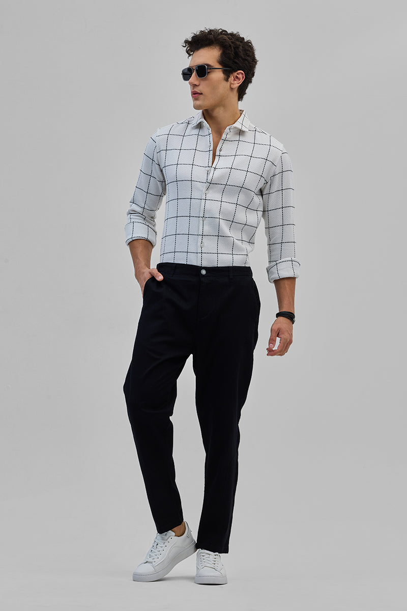 Black Textured Relaxed Fit Trousers