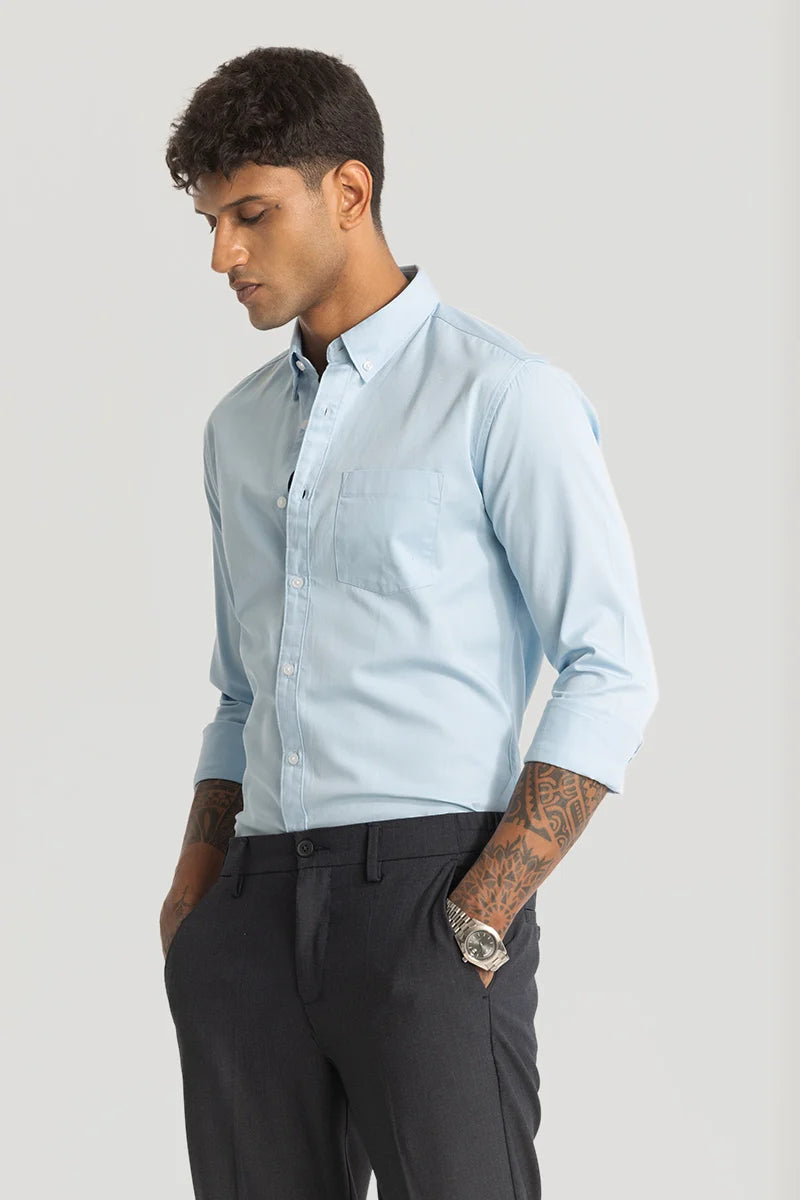 Light Blue Solid Oxford Shirt