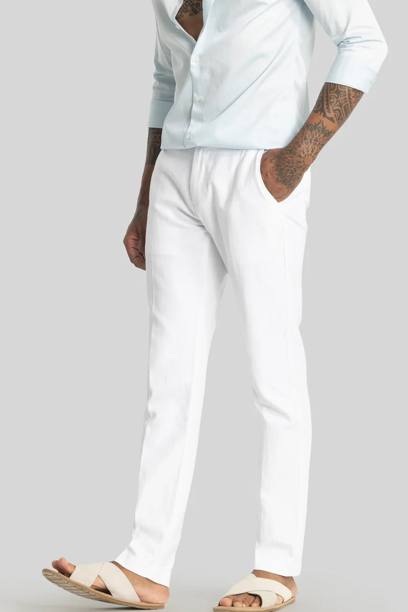 Mads White Plain Irish Linen Trousers