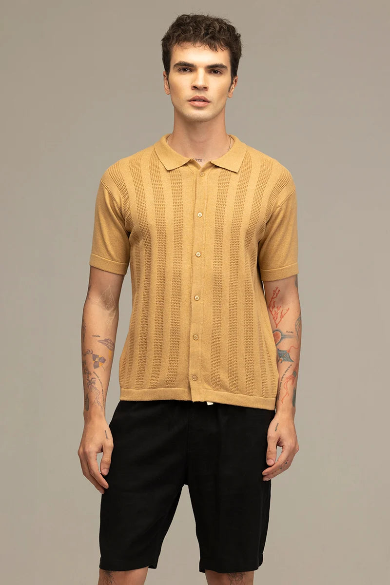 TerraKnit Knitted Crochet Brown Casual Shirt