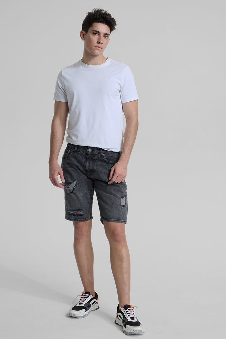 Grey Regular Fit Denim Shorts