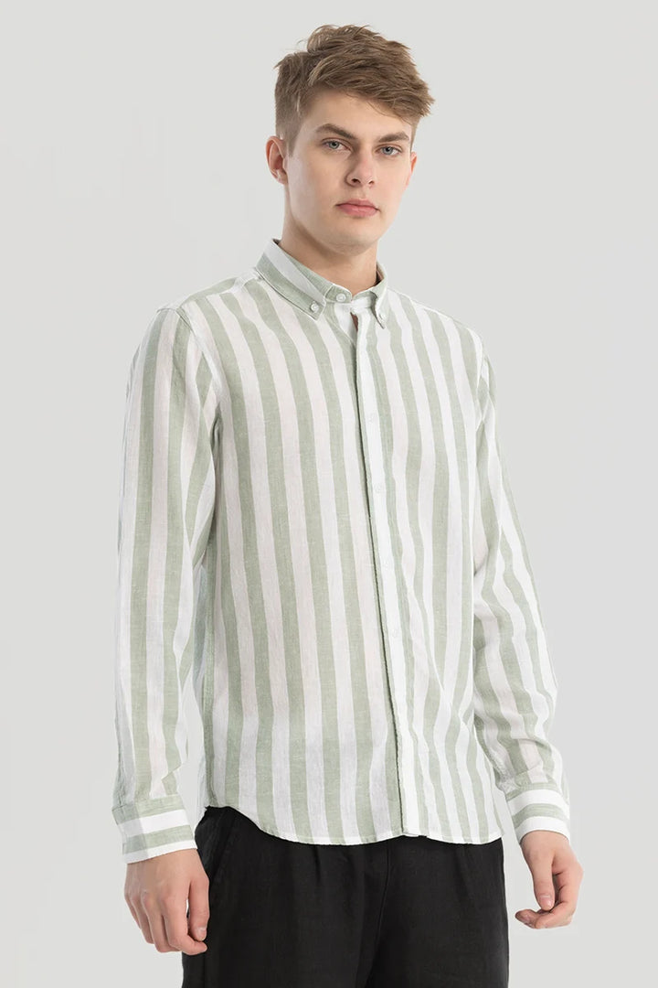 Sage Stripes Linen Blend Shirt