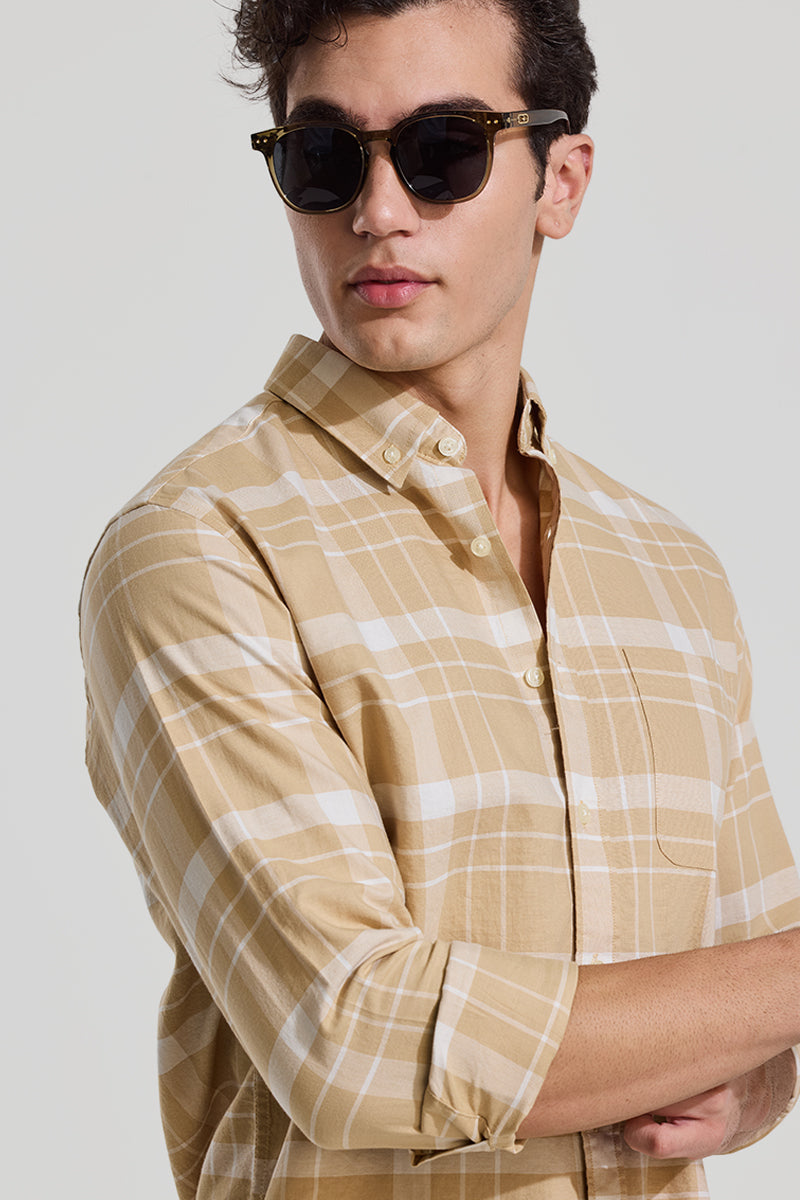 Beige Checks Slim Fit Shirt