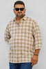 Beige Checks Linen Blend Plus Size Shirt