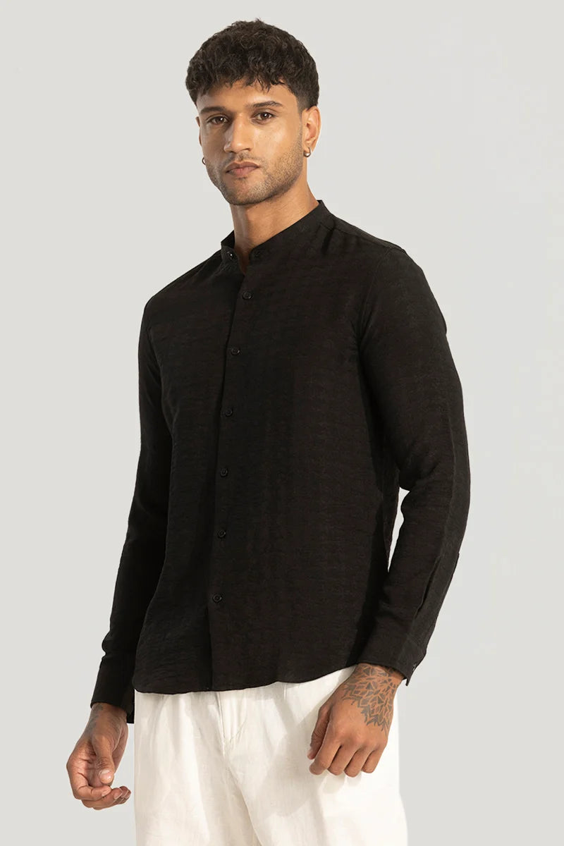 Black Mandarin Textured Shirt