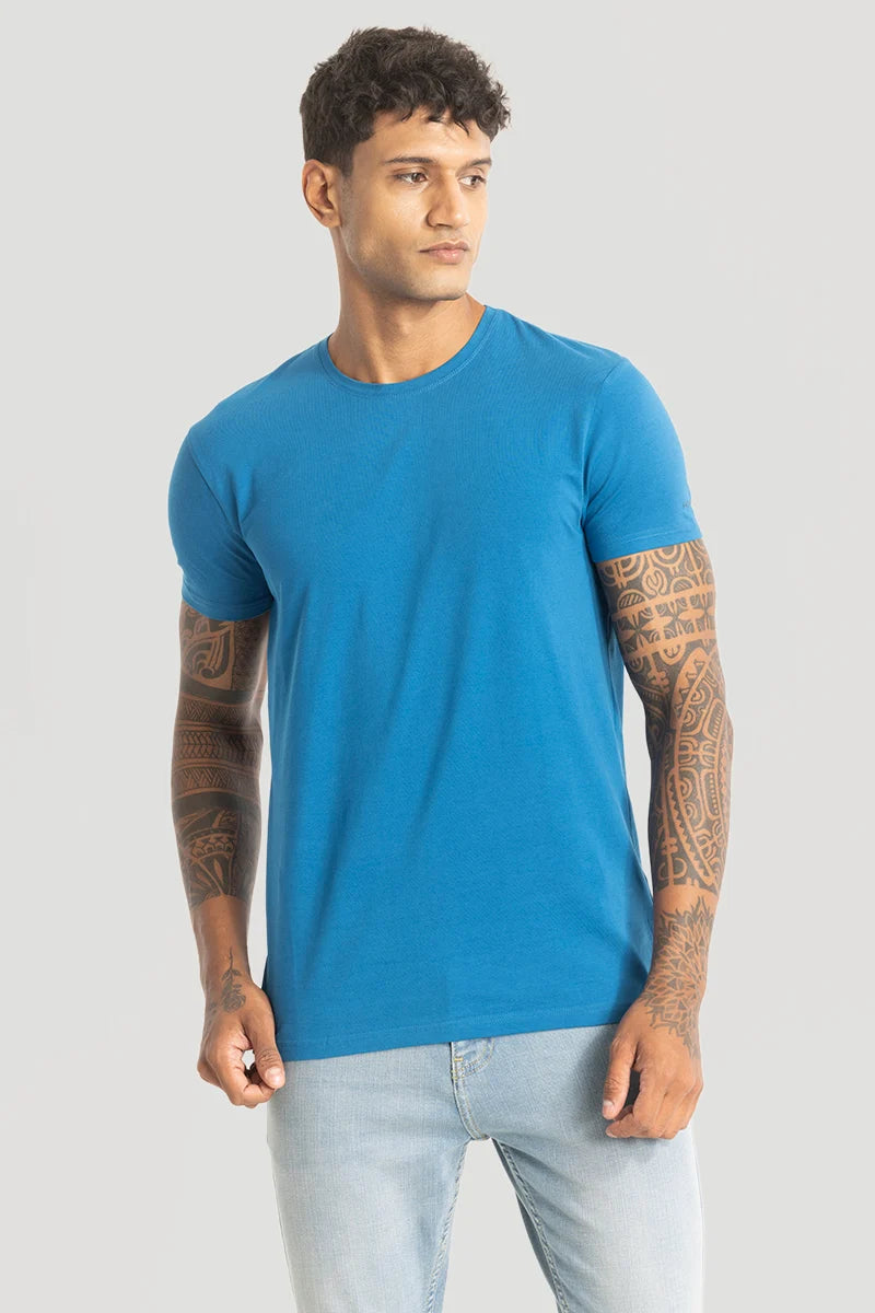 Blue Plain Slim Fit T-Shirt