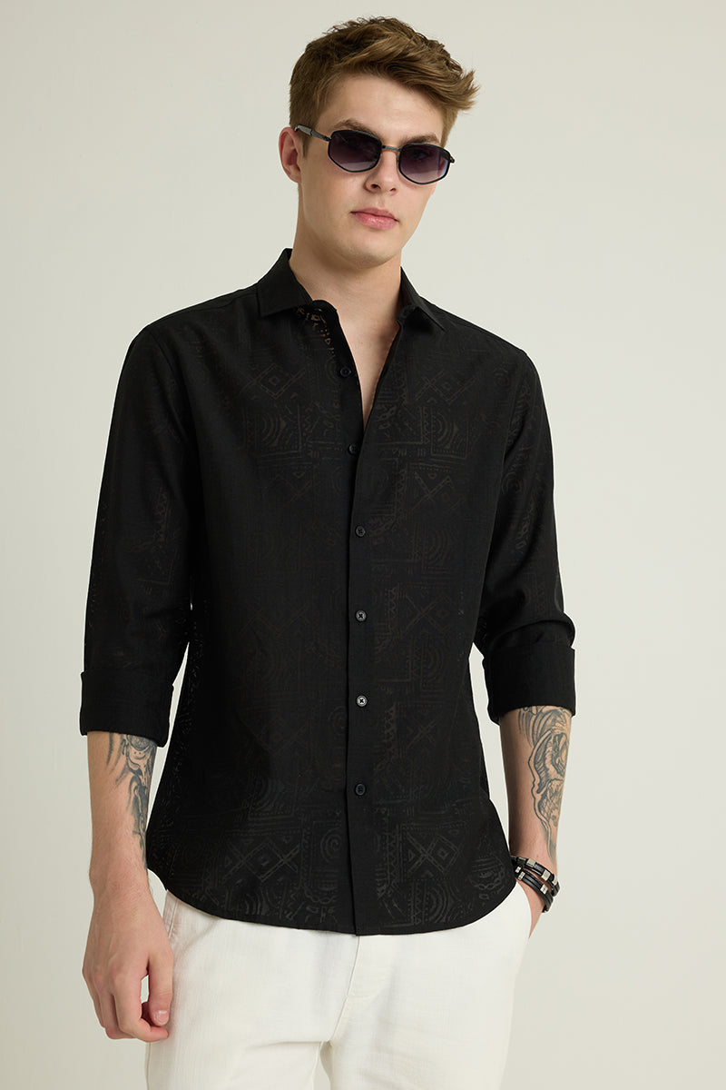 Black Self-Design Shirt