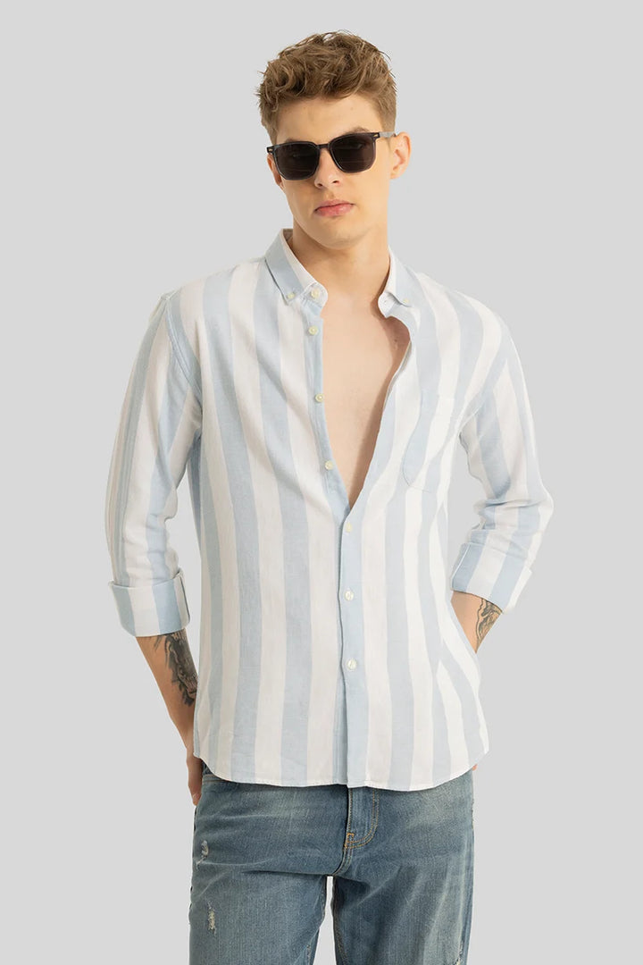 Pulse Light Blue Stripes Linen Shirt