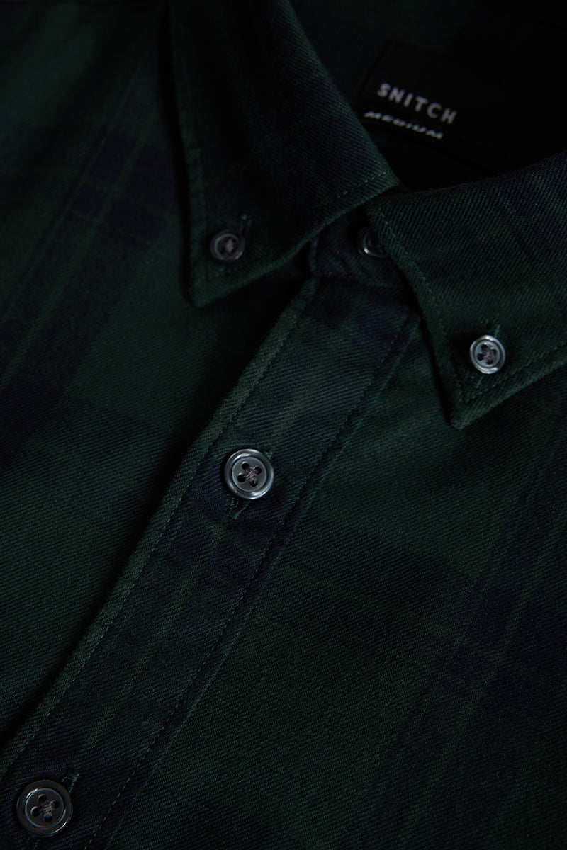 Dark Green Checks Slim Fit Shirt