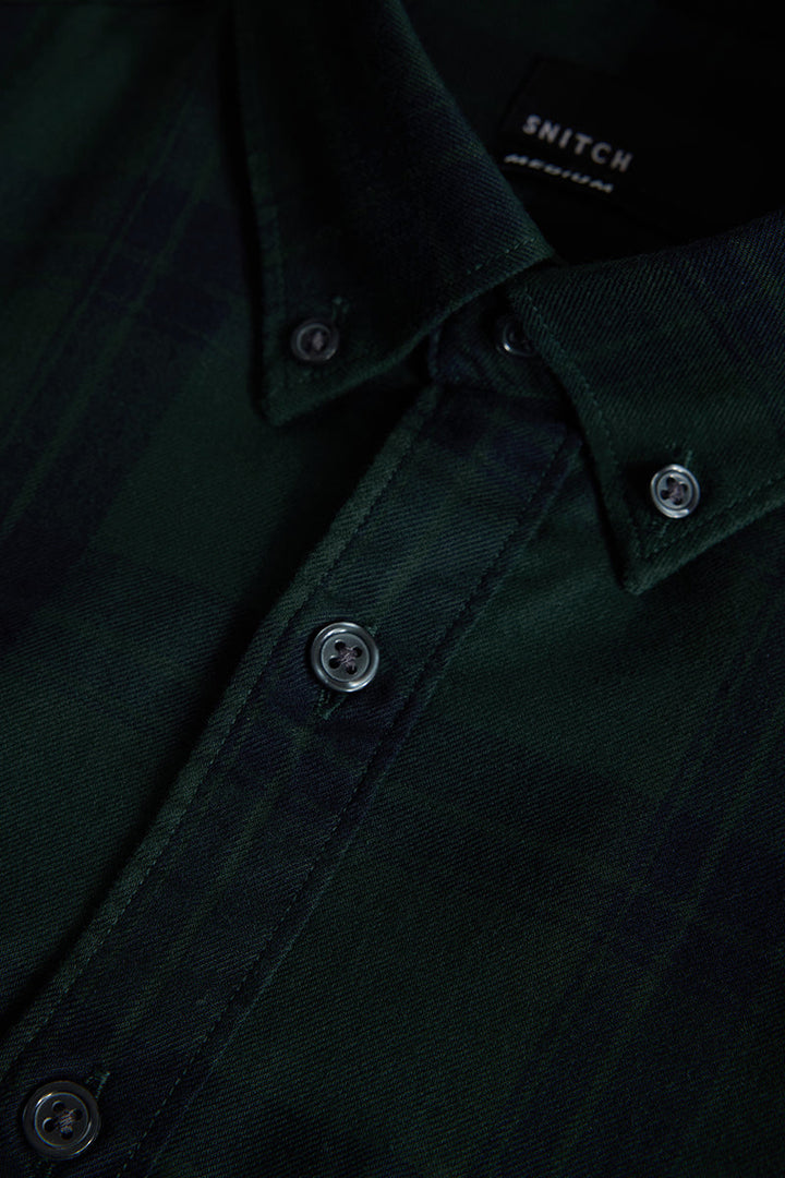 Dark Green Checks Slim Fit Shirt