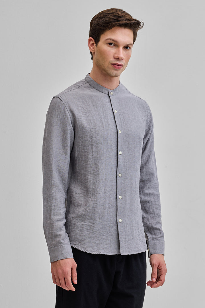 Grey Mandarin Linen Blend Shirt