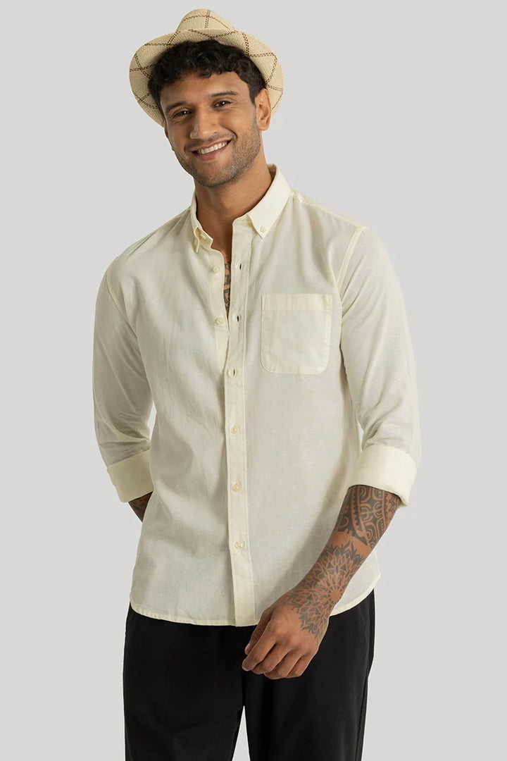 Henri Cream Plain Linen Shirt