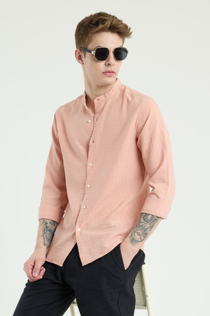 Peach Mandarin Textured Shirt