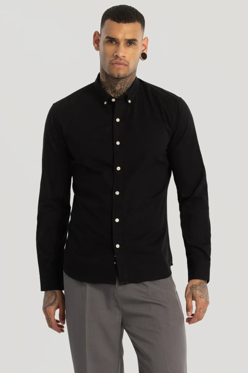 Black Elbow Patch Oxford Shirt