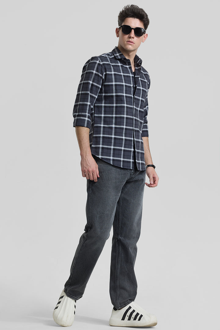 Charcoal Grey Checks Slim Fit Shirt