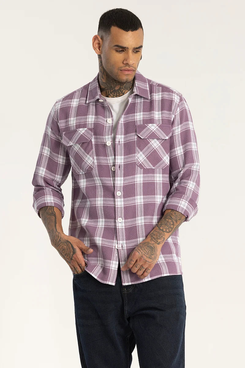 Purple Double Pocket Checks Shirt