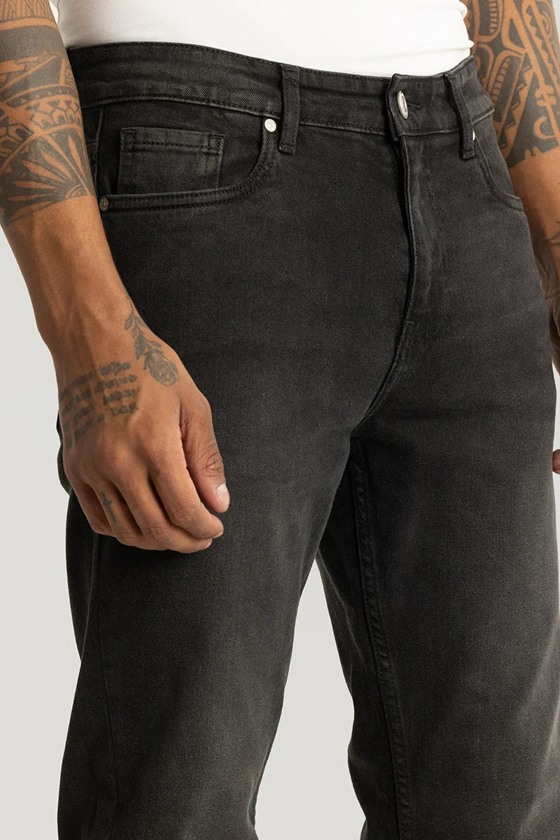 Vertex Charcoal Grey Plain Straight Fit Jeans