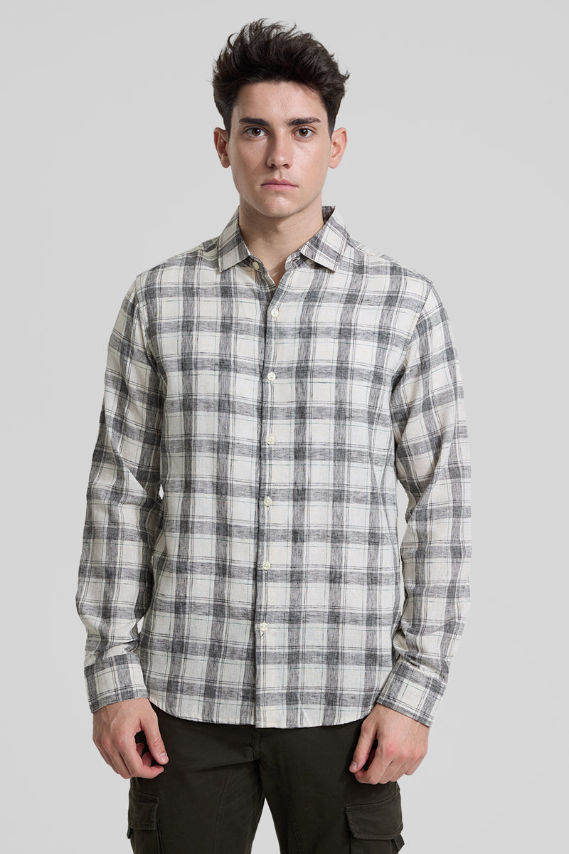 Cream Checks Linen Blend Shirt