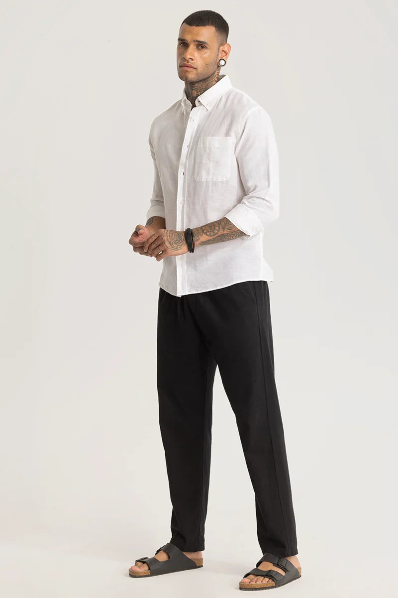 White Linen Blend Shirt