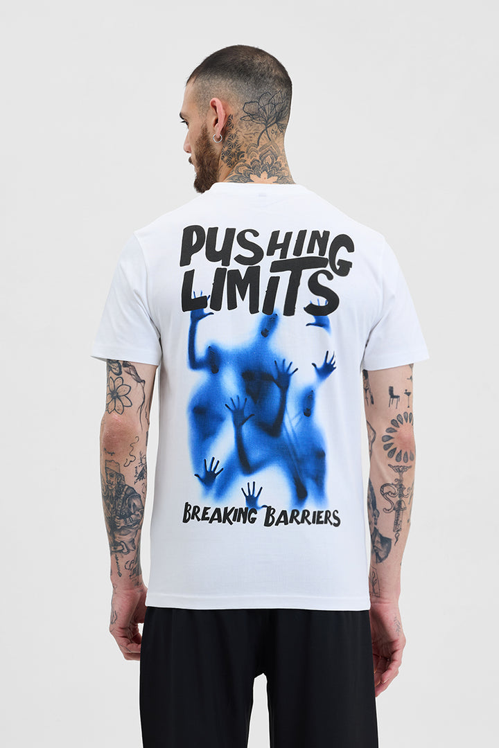 Pushing Limits White Printed Slim Fit T-Shirt