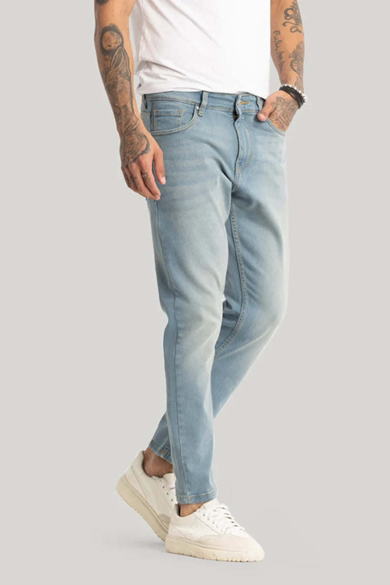 Sky Blue Plain Skinny Fit Jeans