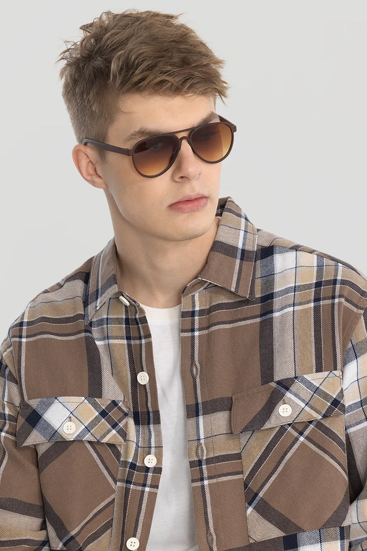 Brown Double Pocket Checks Shirt