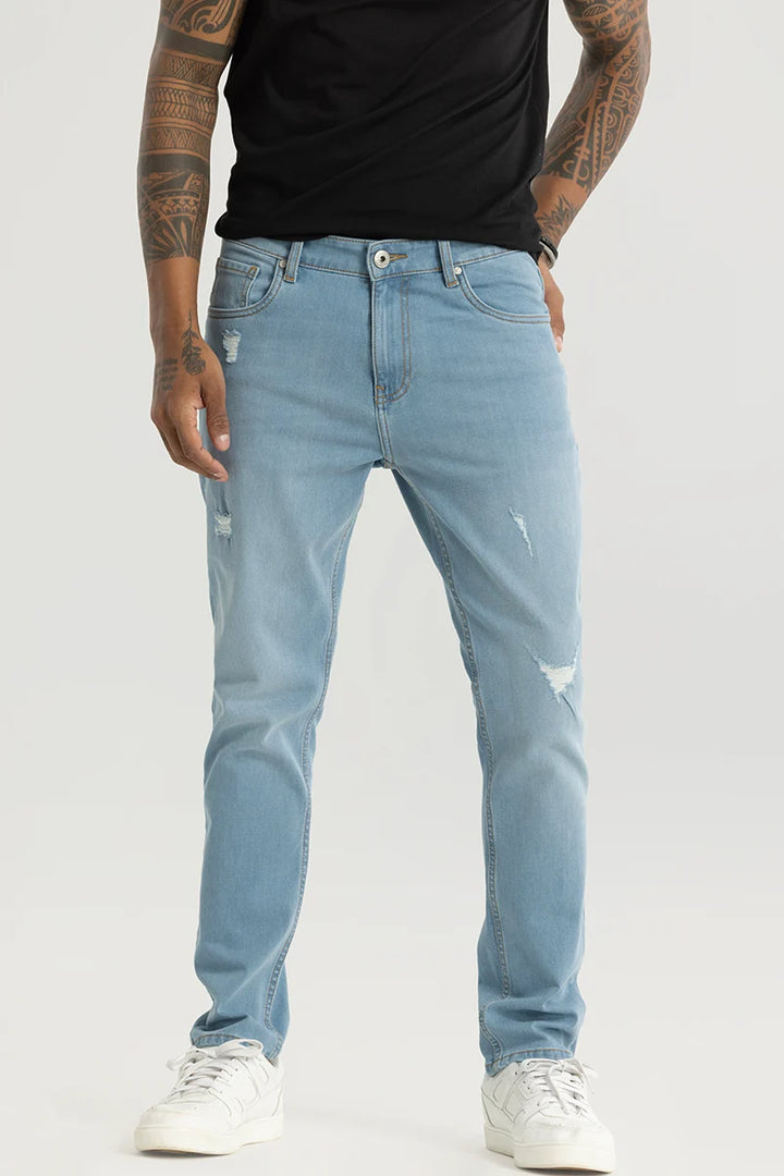 Slick Light Blue Distressed Slim Fit Jeans