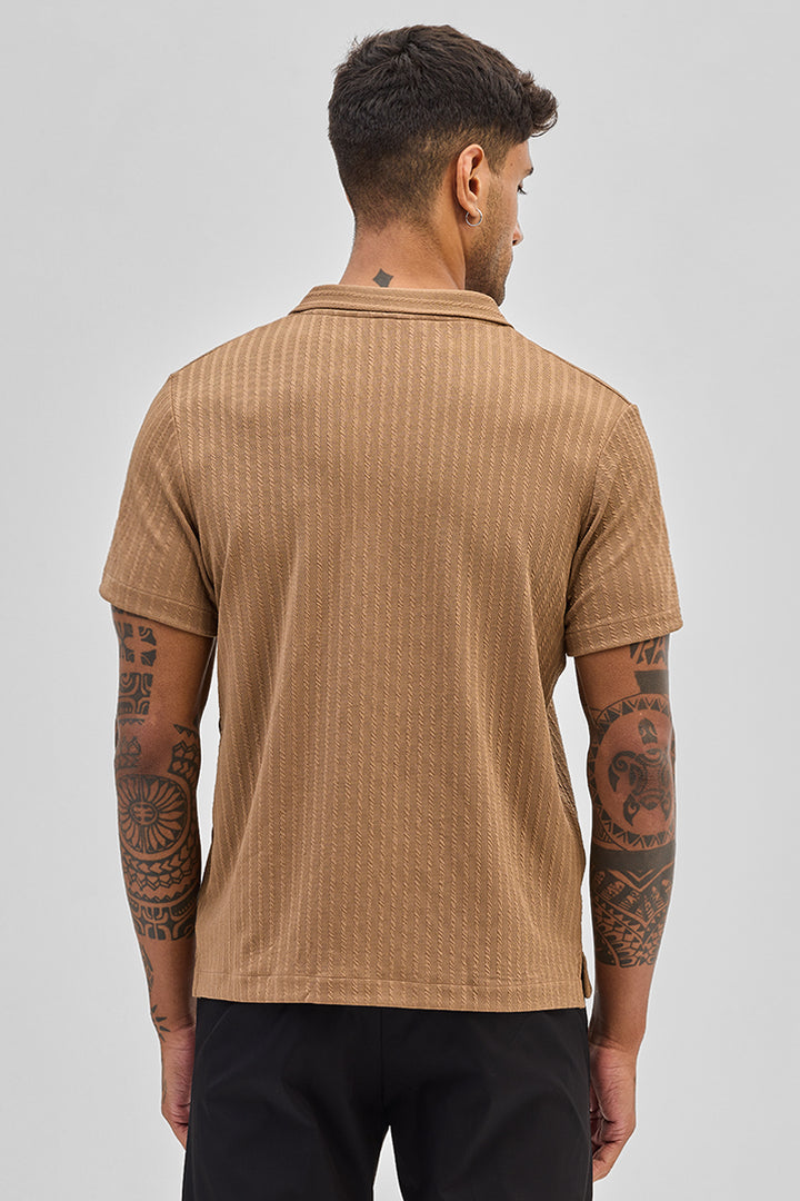 Light Brown Textured Cuban T-Shirt