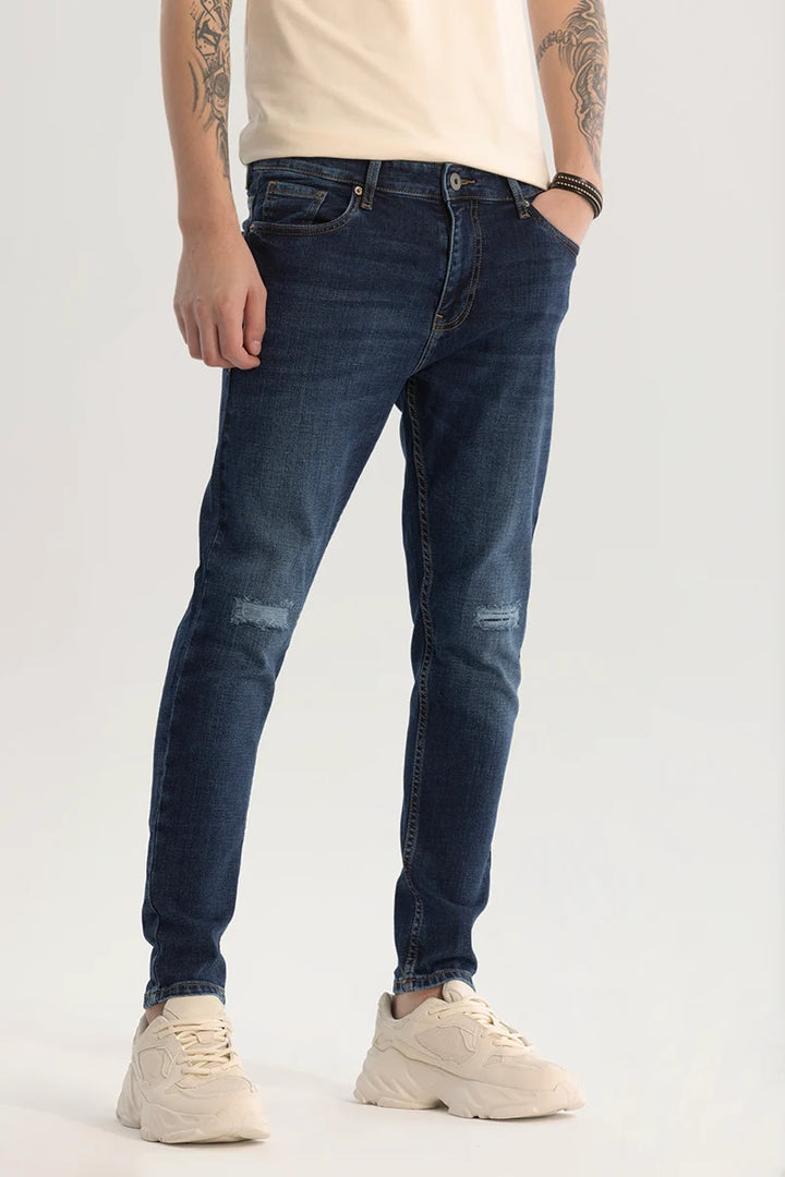 Dark Blue Distressed Skinny Fit Jeans