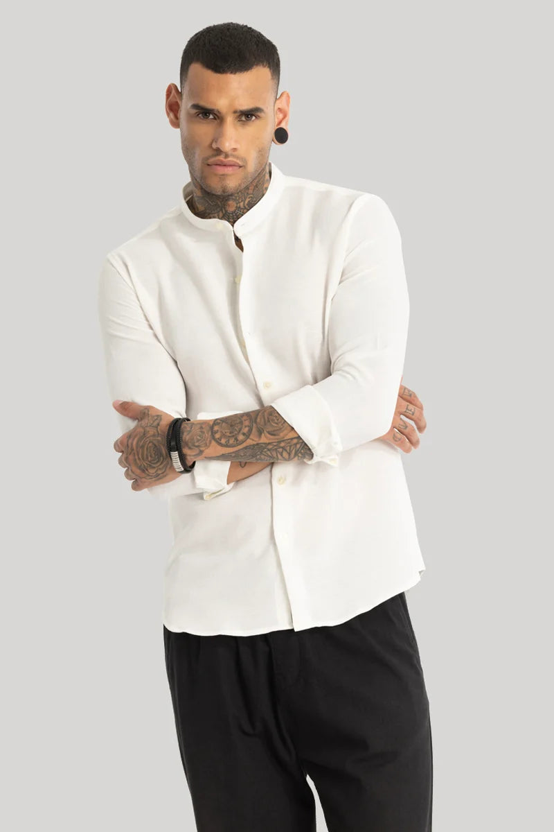 White Mandarin Linen Shirt