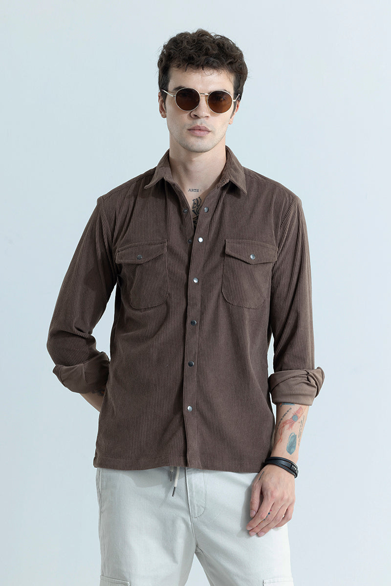 Jezzi Chocolate Brown Corduroy Overshirt