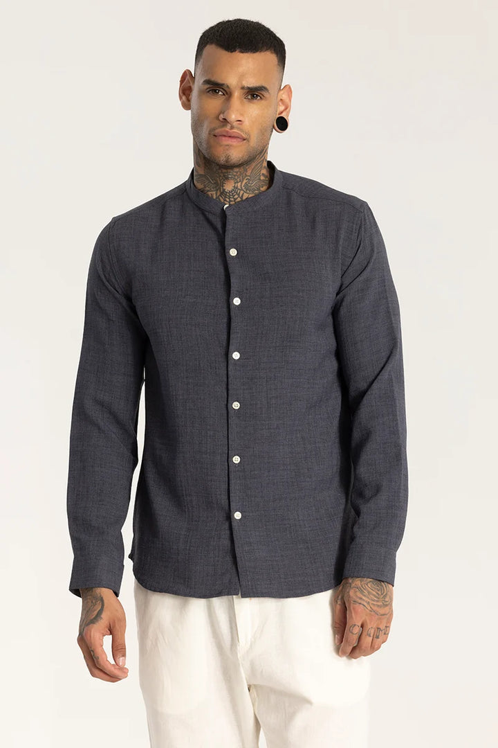 Grey Mandarin Linen Shirt