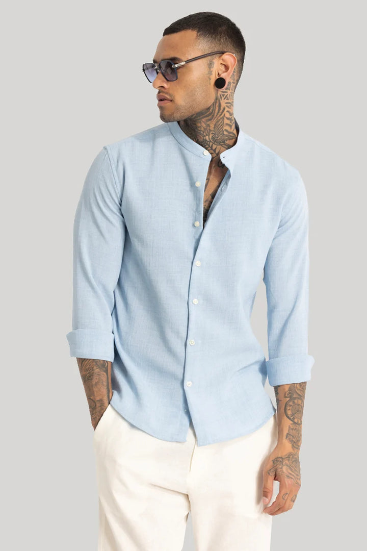 Light Blue Mandarin Linen Shirt