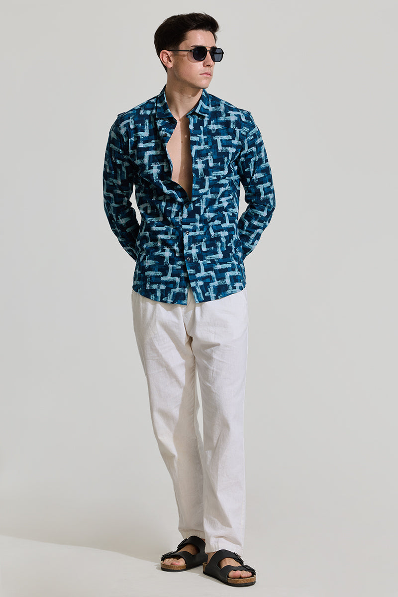 Blue Abstract Slim Fit Shirt