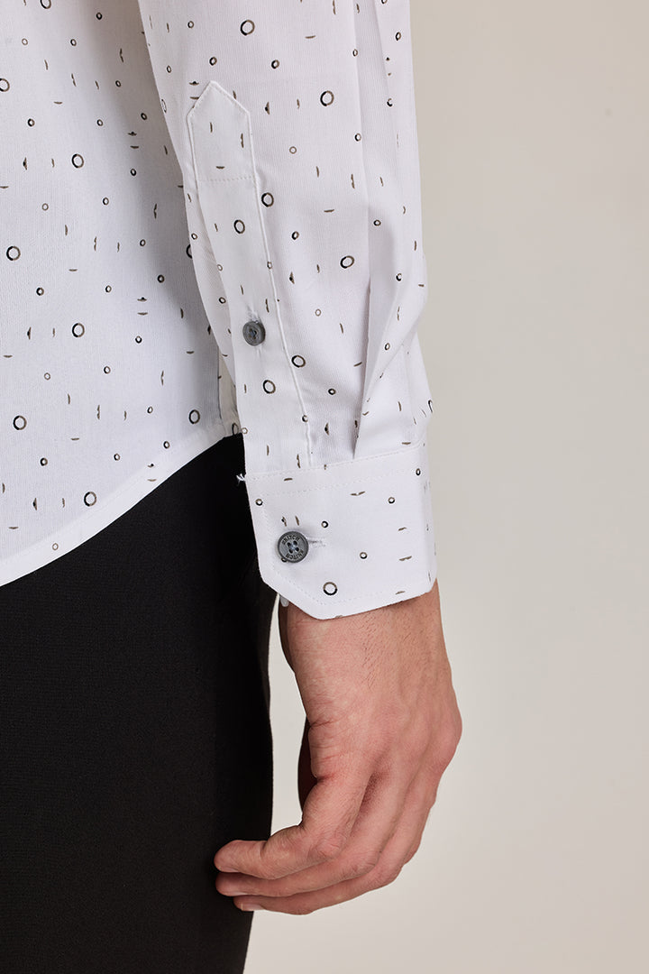 White Geometric Slim FIt Shirt