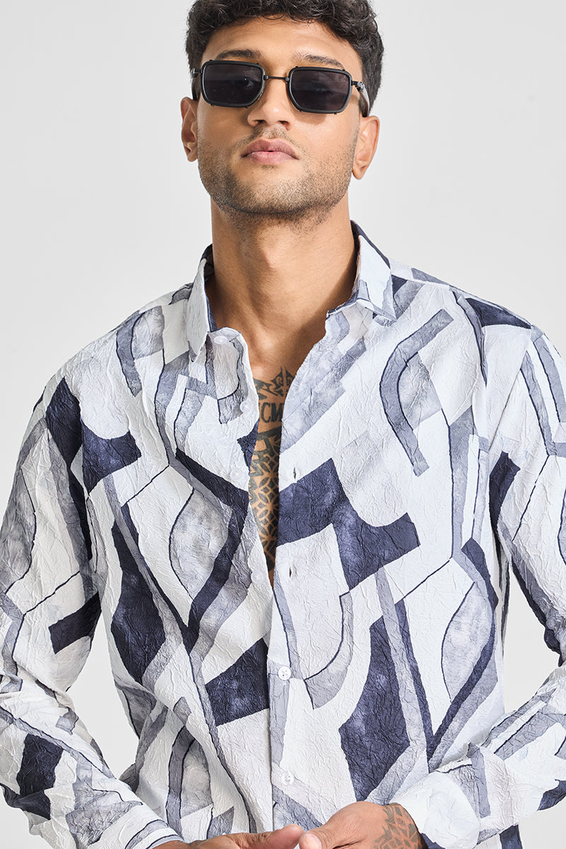 Navy Abstract Slim Fit Shirt