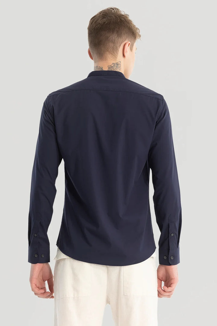 Navy Plain Mandarin Shirt