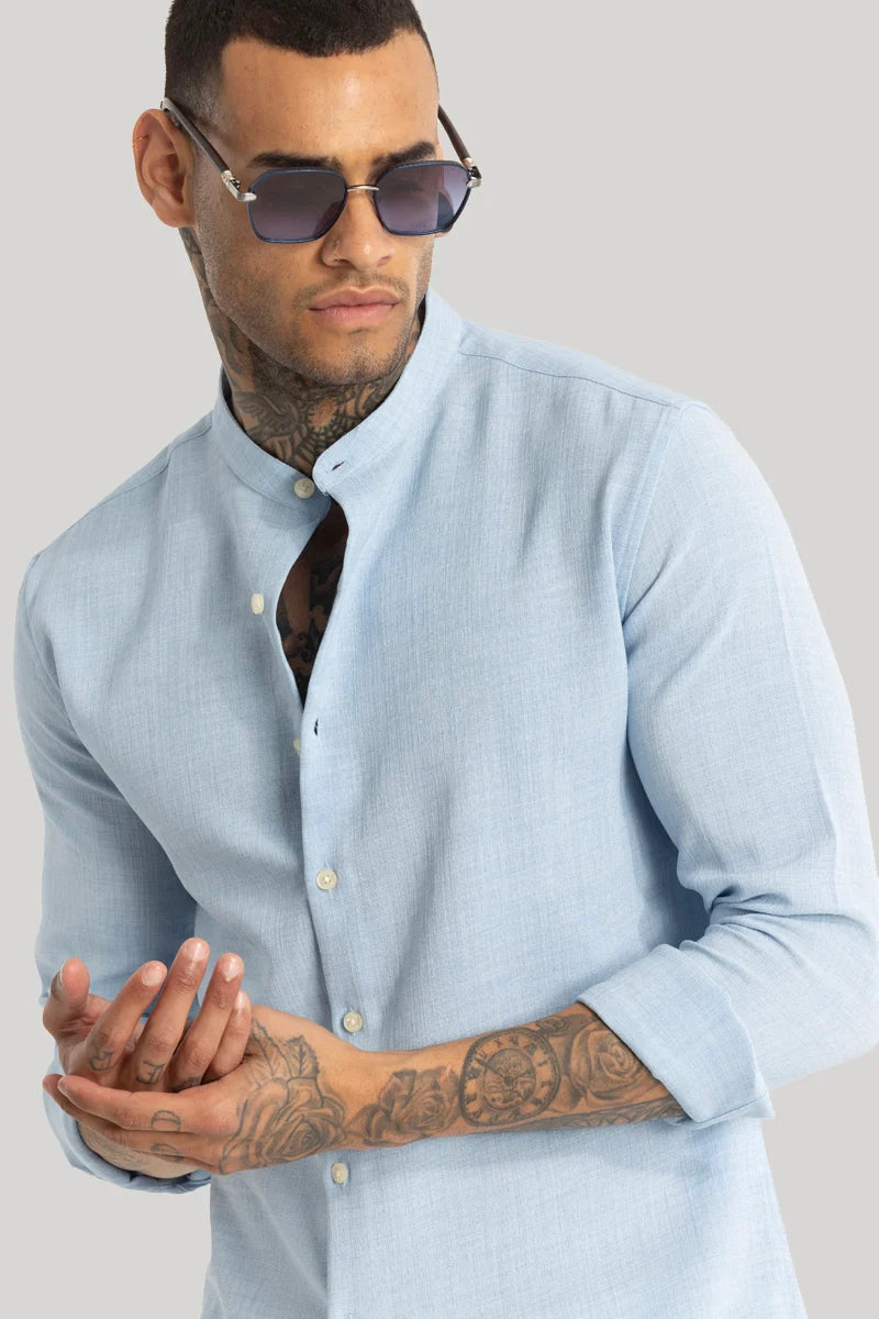 Light Blue Mandarin Linen Shirt