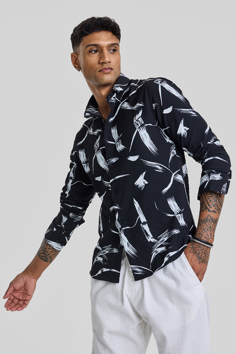 Black Abstract Printed Slim Fit Shirt