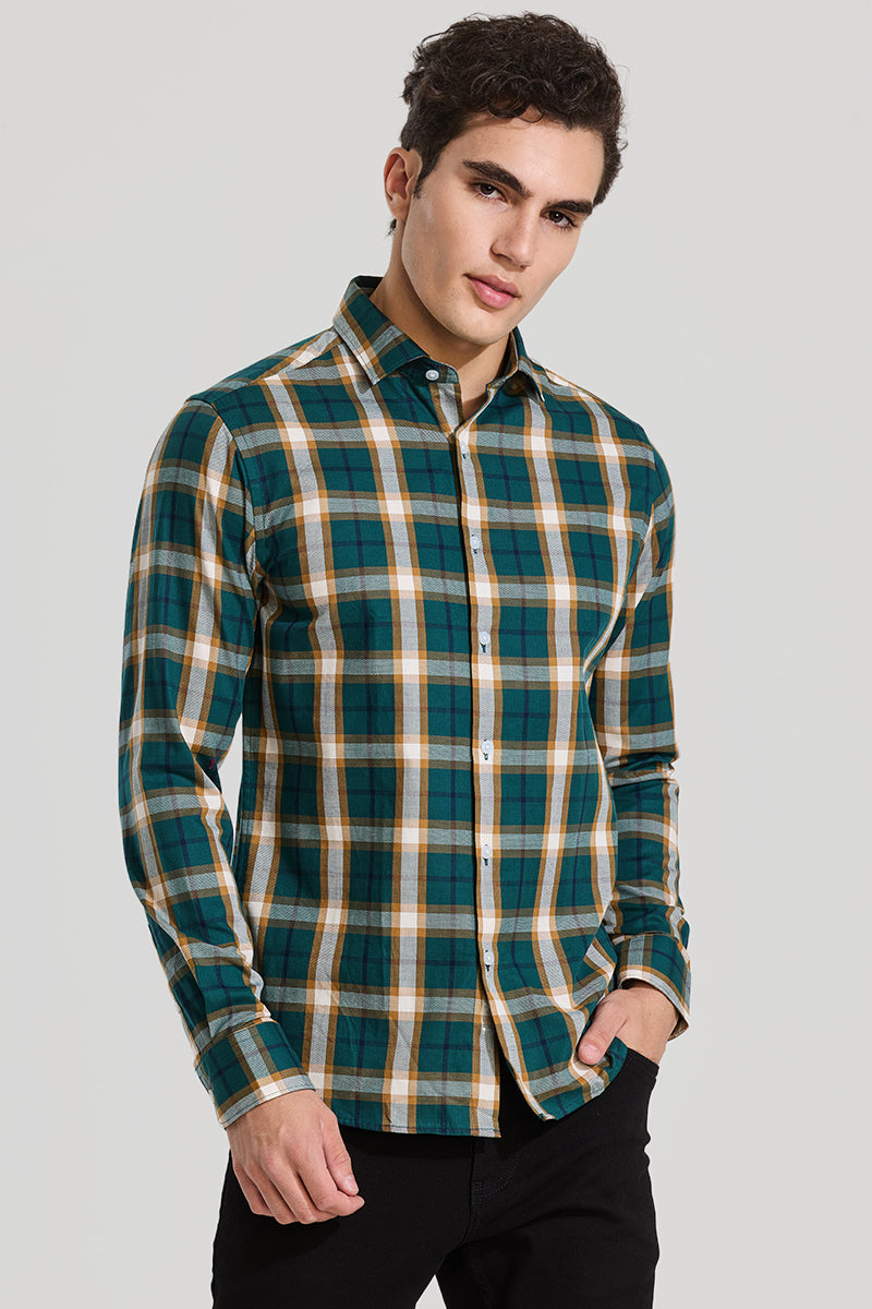 Dark Green Checks Slim Fit Shirt