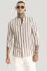 Cream Stripes Linen Blend Shirt