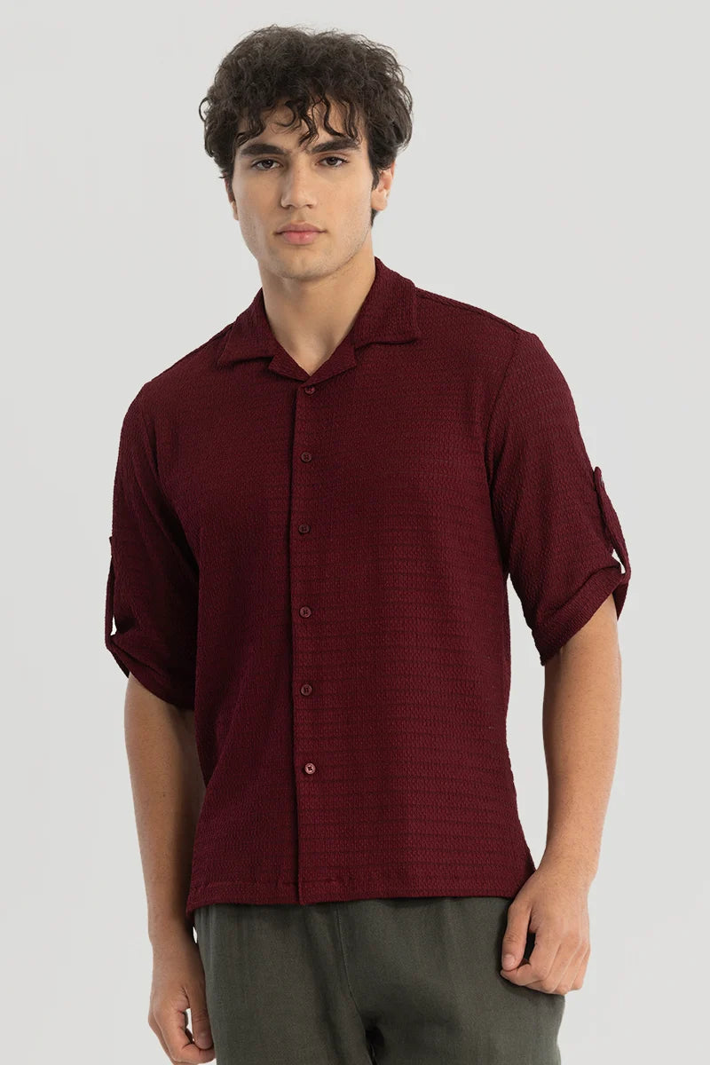 Maroon Self-Design Cuban Shirt