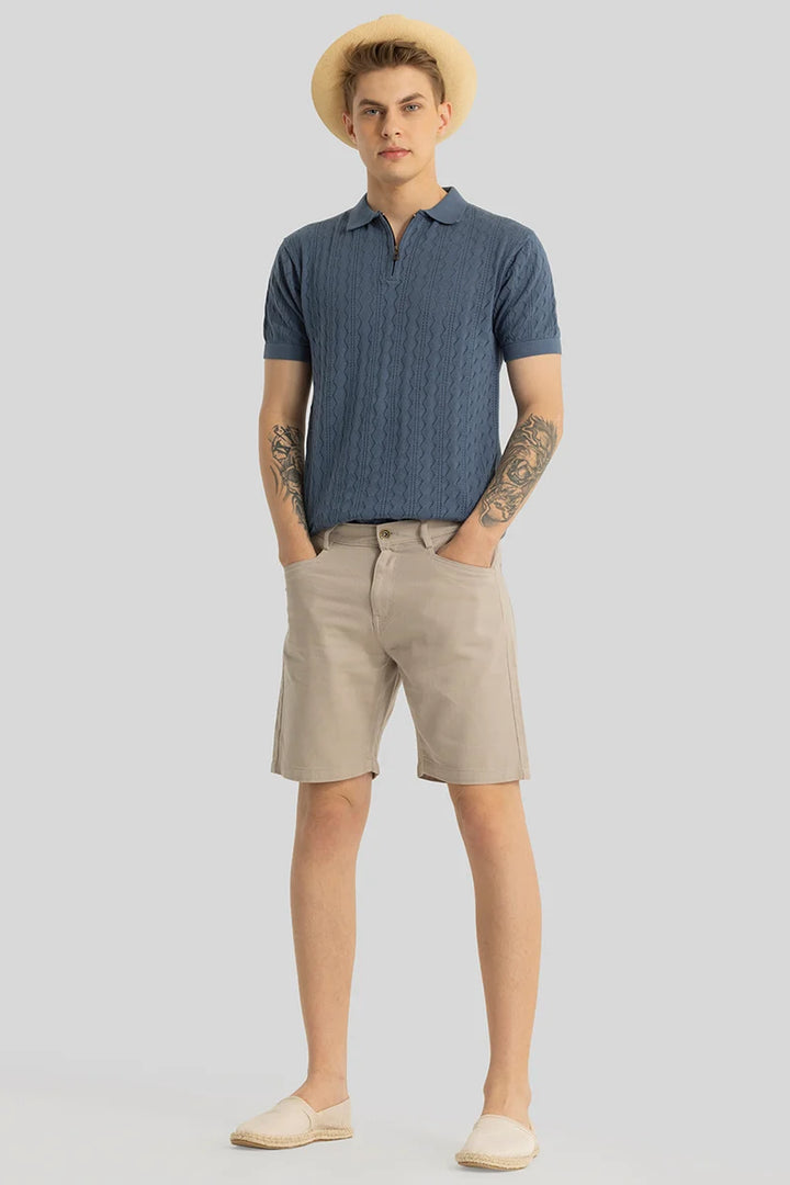 Ascent Stone Blue Knitted Polo T-Shirt